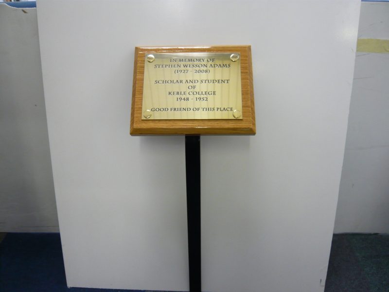 brass memorial plaque hardwood plinth Oxford London Abingdon